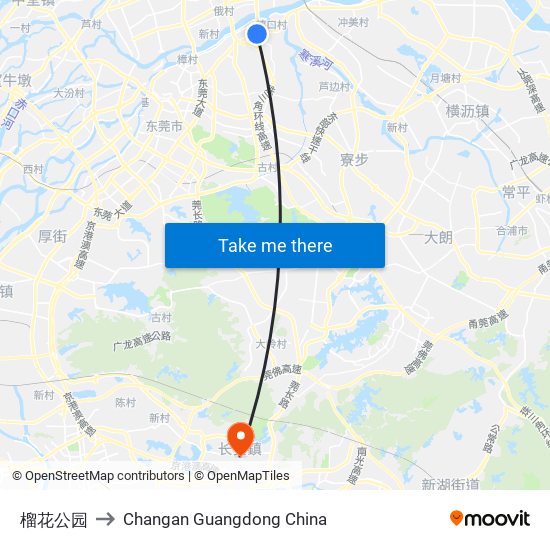 榴花公园 to Changan Guangdong China map