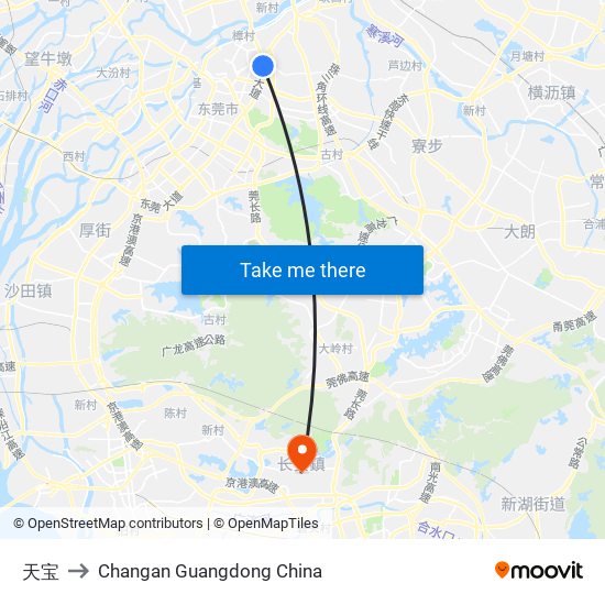 天宝 to Changan Guangdong China map