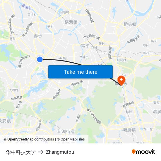 华中科技大学 to Zhangmutou map