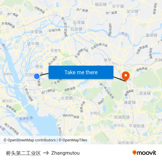 桥头第二工业区 to Zhangmutou map