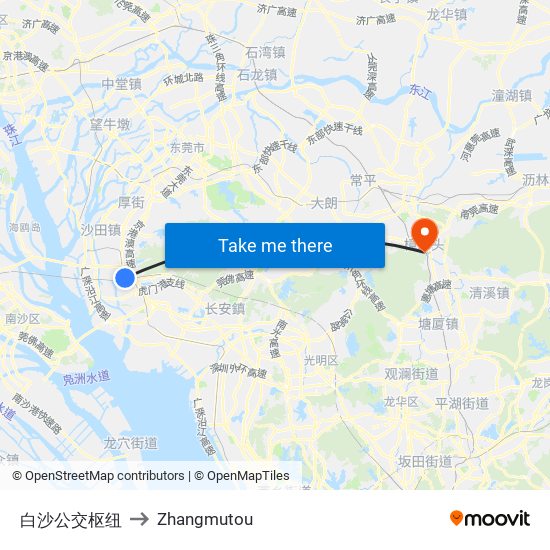 白沙公交枢纽 to Zhangmutou map