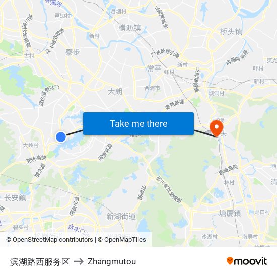 滨湖路西服务区 to Zhangmutou map