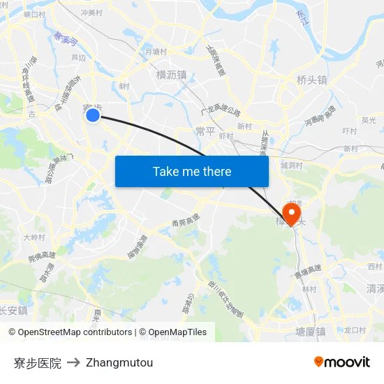 Liaobu Hospital to Zhangmutou map