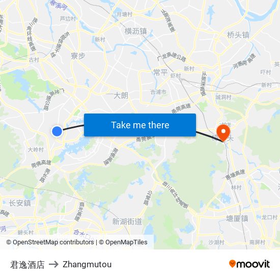 君逸酒店 to Zhangmutou map