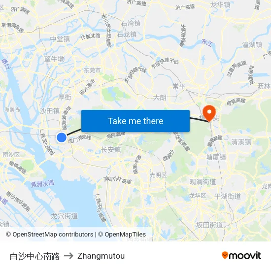 Baisha Central South Road to Zhangmutou map