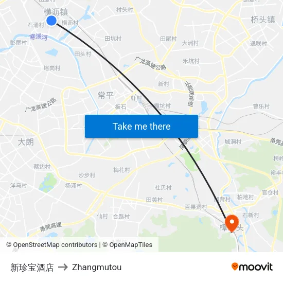 新珍宝酒店 to Zhangmutou map
