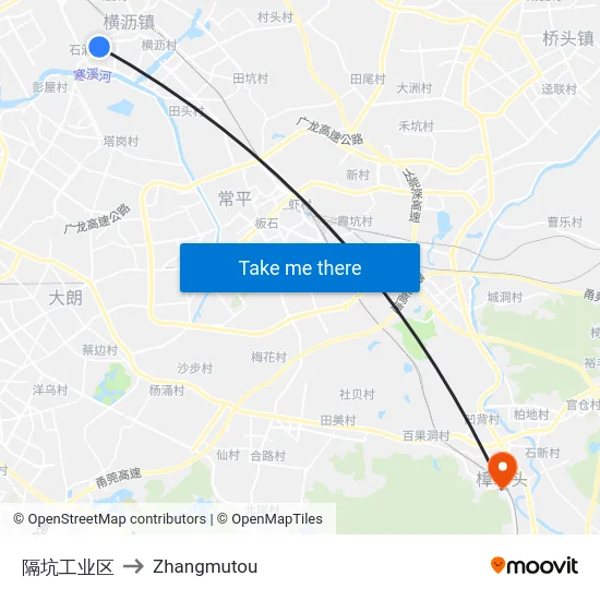 隔坑工业区 to Zhangmutou map
