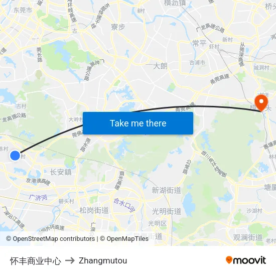 怀丰商业中心 to Zhangmutou map