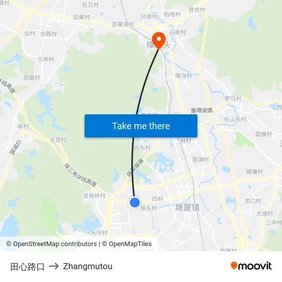 田心路口 to Zhangmutou map