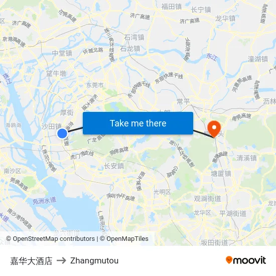 嘉华大酒店 to Zhangmutou map