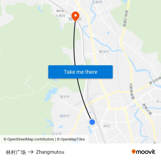 林村广场 to Zhangmutou map