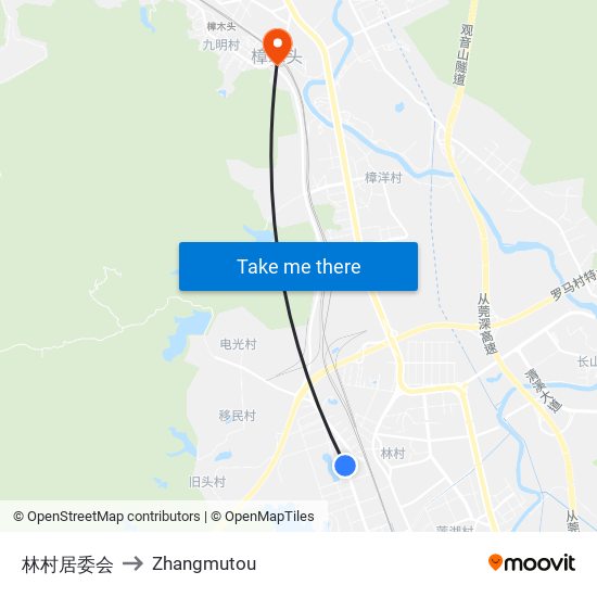 林村居委会 to Zhangmutou map