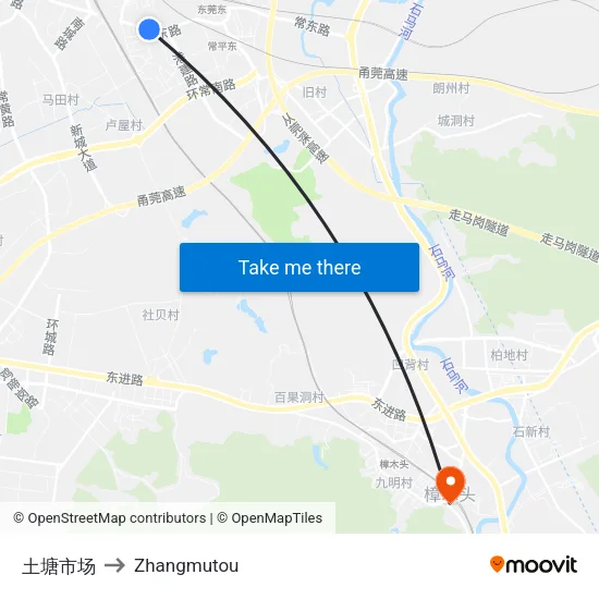 Tutang Market to Zhangmutou map