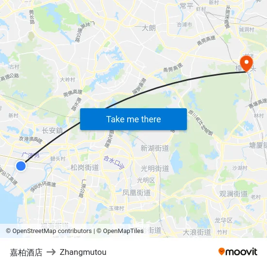 嘉柏酒店 to Zhangmutou map