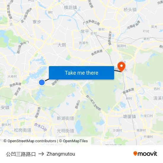 公凹三路路口 to Zhangmutou map