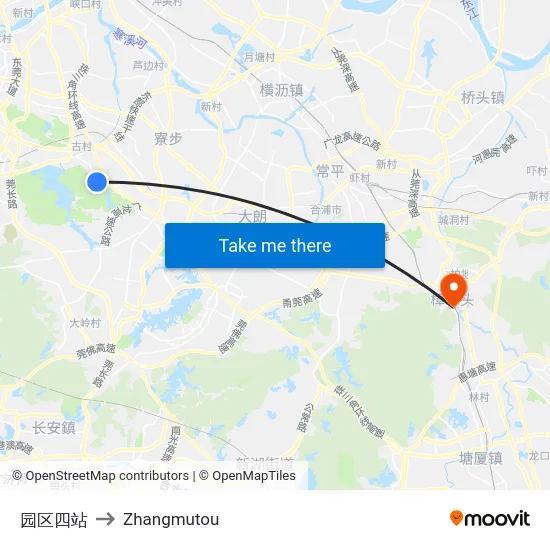 园区四站 to Zhangmutou map