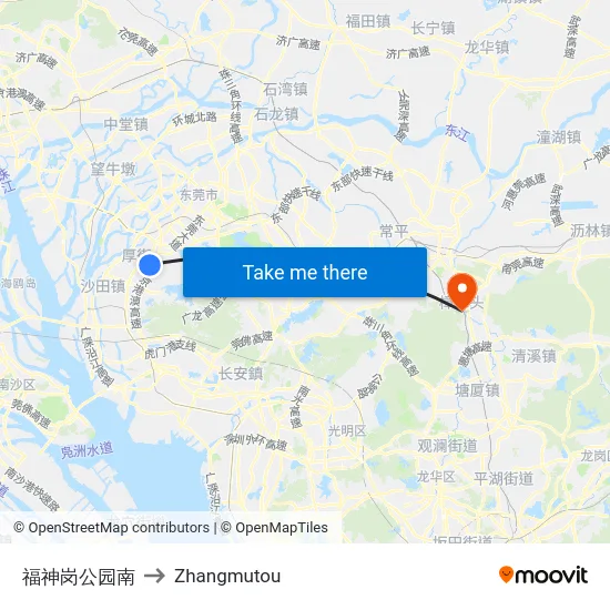 福神岗公园南 to Zhangmutou map