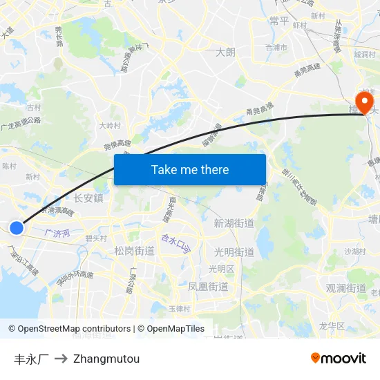 丰永厂 to Zhangmutou map