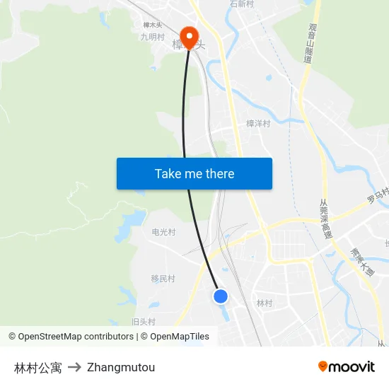 林村公寓 to Zhangmutou map