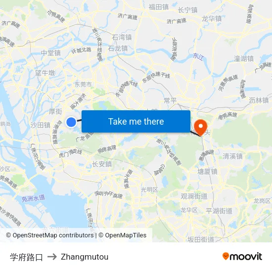 学府路口 to Zhangmutou map
