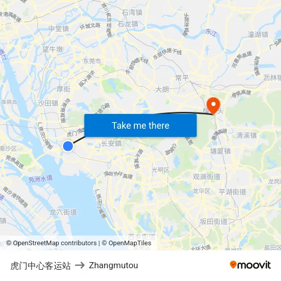 虎门中心客运站 to Zhangmutou map