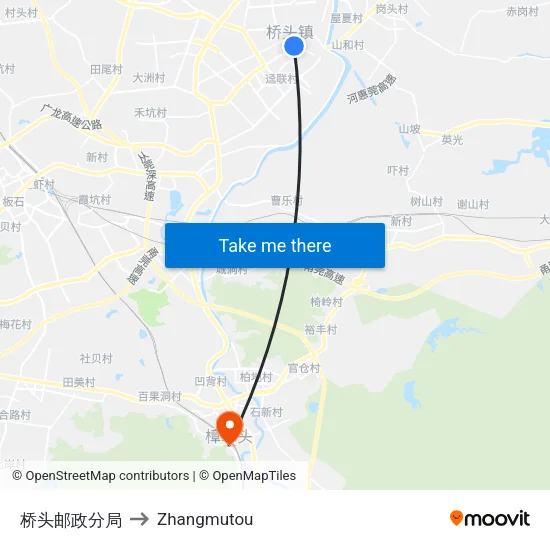 桥头邮政分局 to Zhangmutou map