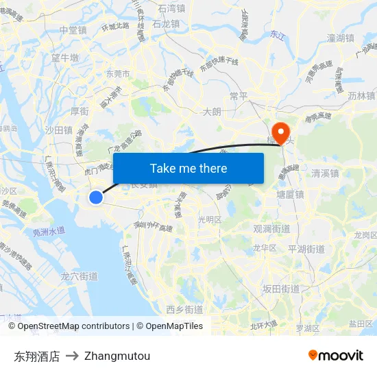 东翔酒店 to Zhangmutou map