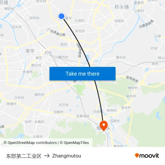 东部第二工业区 to Zhangmutou map