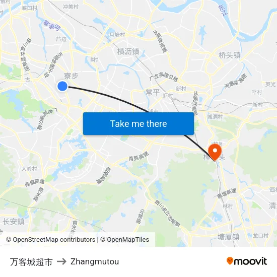 万客城超市 to Zhangmutou map