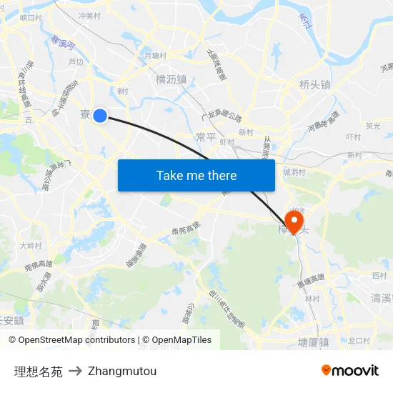 理想名苑 to Zhangmutou map