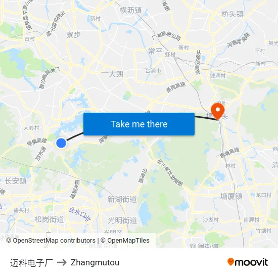 迈科电子厂 to Zhangmutou map