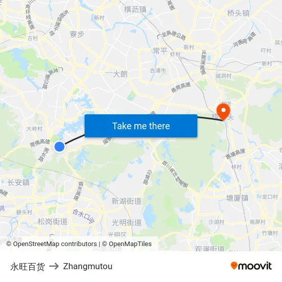 永旺百货 to Zhangmutou map