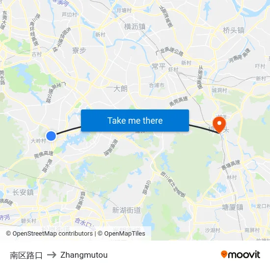南区路口 to Zhangmutou map