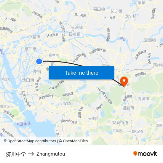 济川中学 to Zhangmutou map