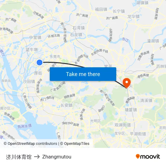 济川体育馆 to Zhangmutou map