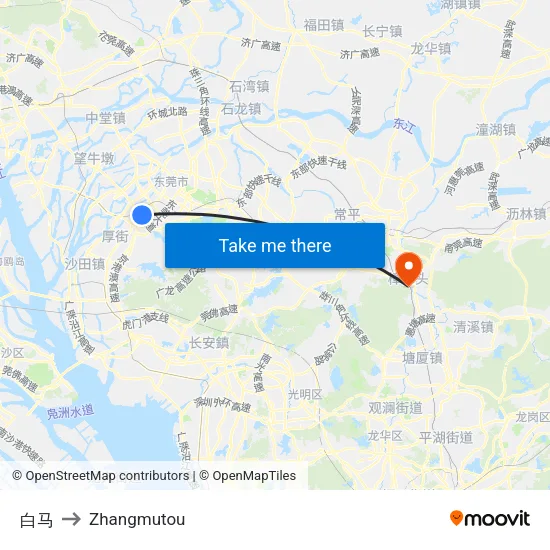 白马 to Zhangmutou map