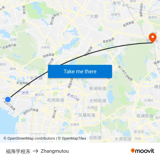 福海学校东 to Zhangmutou map