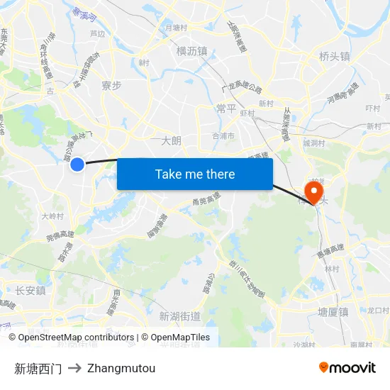 新塘西门 to Zhangmutou map
