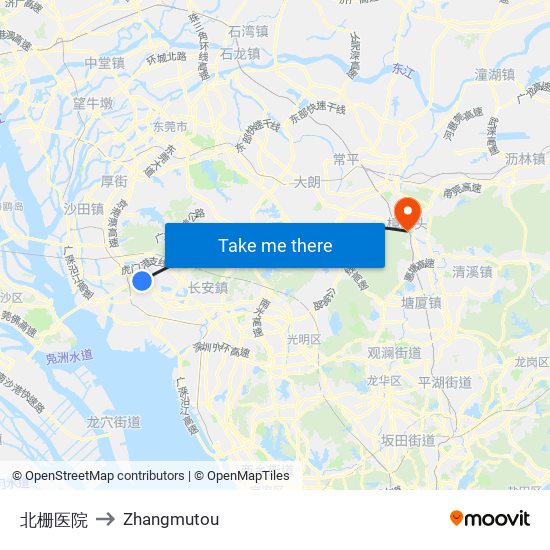 北栅医院 to Zhangmutou map