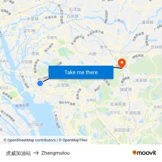 Huwei Gas Station to Zhangmutou map