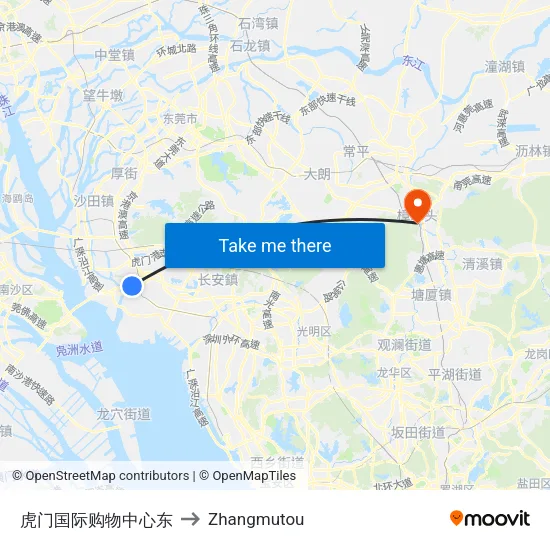 虎门国际购物中心东 to Zhangmutou map