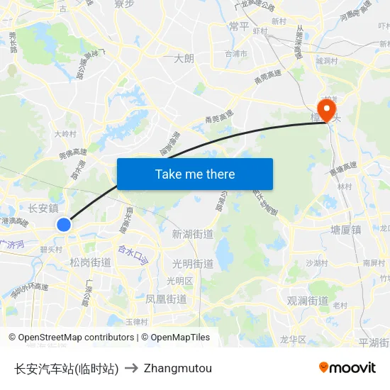 长安汽车站(临时站) to Zhangmutou map