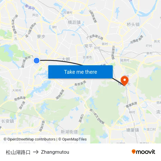 松山湖路口 to Zhangmutou map