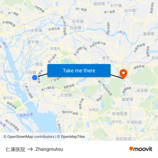仁康医院 to Zhangmutou map