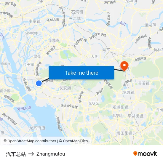 汽车总站 to Zhangmutou map