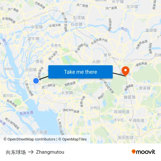 向东球场 to Zhangmutou map