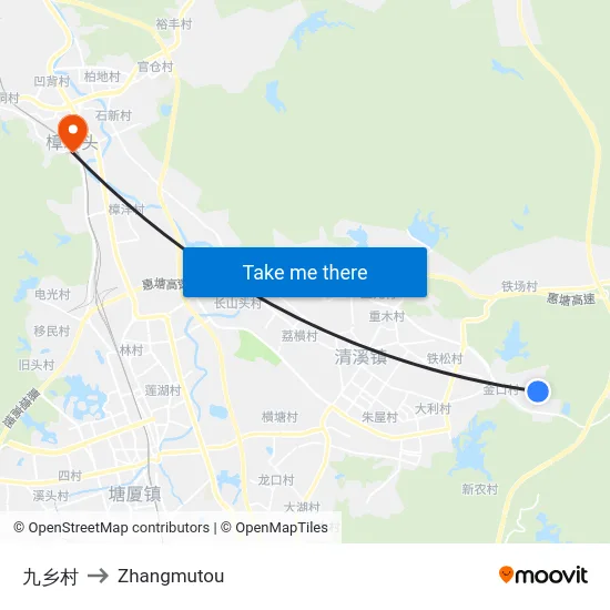 九乡村 to Zhangmutou map