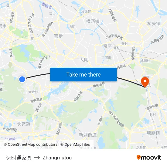 运时通家具 to Zhangmutou map