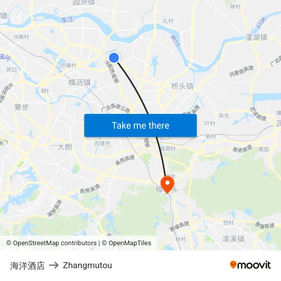 海洋酒店 to Zhangmutou map