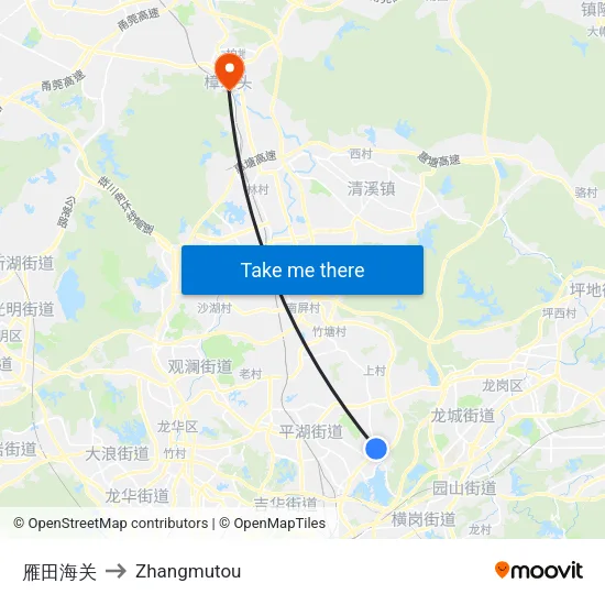 雁田海关 to Zhangmutou map